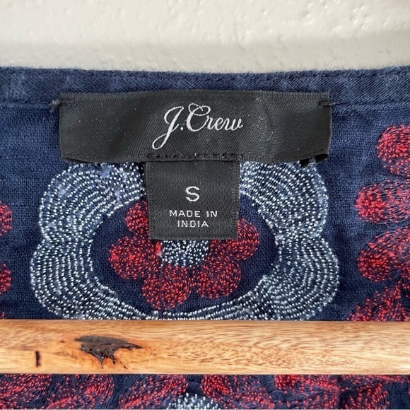 J Crew | Linen blend, embroidered red and navy tunic dress - Picture 4 of 7